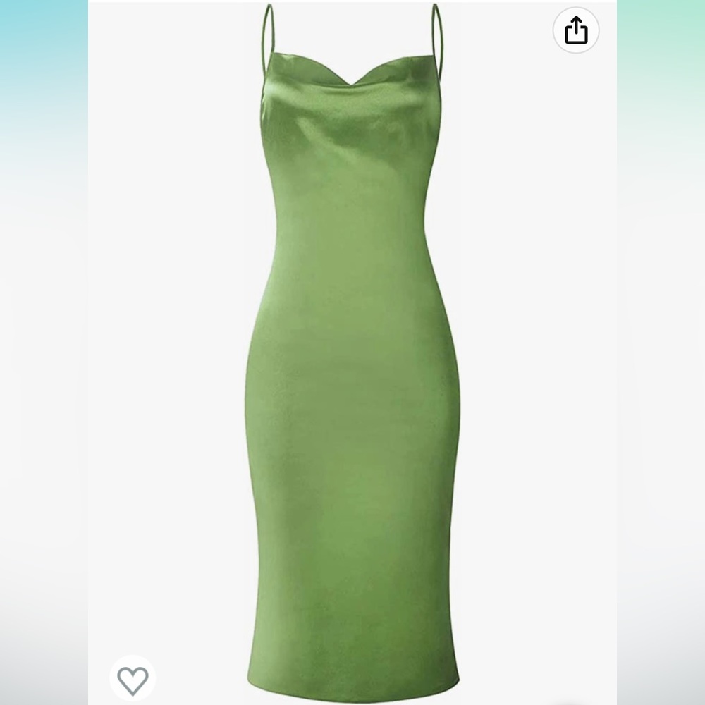 Satin Green Cowl Neck Spaghetti Strap Midi Dress